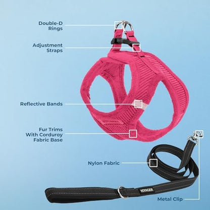 Best Pet Supplies Voyager Step-in Plush Dog Harness - Soft, Step in Vest Harness and Reflective Dog 5 ft Leash Combo with Neoprene Handle for Small and Medium Dogs, Fuchsia Corduroy, M