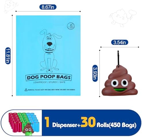 Letalong Dog Poop Bag With Holder, 450 Counts Scented Doggie Waste Bags With 1 Dispenser, Pet Poop Bags Rolls For Doggy