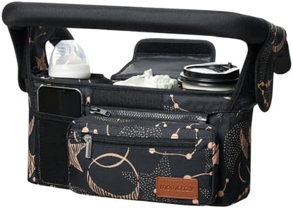 Momcozy Universal Baby Stroller Organizer, 2 Insulated Cup Holder, Detachable Zippered Pocket, Adjustable Shoulder Strap, Large capacity for baby essentials, Compact Design Fits Any Strollers