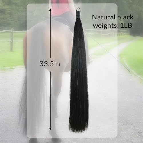 33.5 IN Long 1 LB Horse Tail Extension with Braided Horsehair Loop & Blunt Cut Bottom (Natural Black)