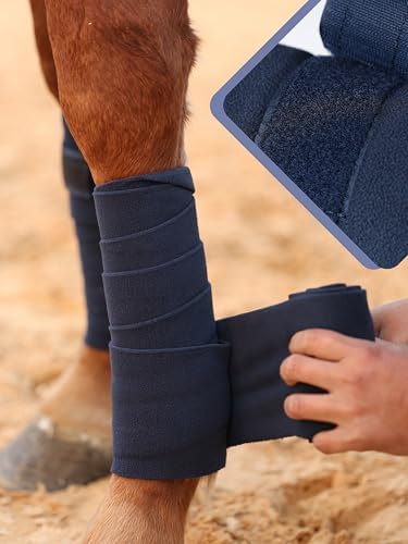 Horse Polo Wraps Upgrade with Bling Leg Wraps for Horses 4-Pack Fleece Leg Wraps Stable Supplies-Navy L