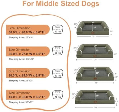 NANUYA Orthopedic Dog Bed for Medium Dogs, 30 x 20 Inch, Dark Green