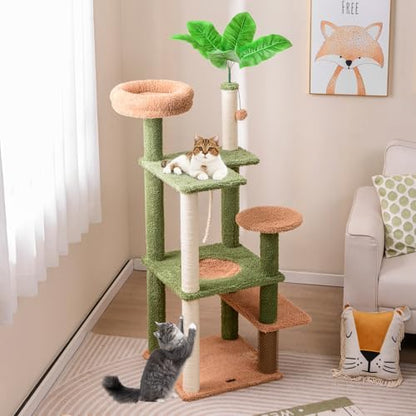 PETSITE 60 inch Cactus Cat Tree Tower, Multi-Level Cat Tower with Sisal Scratching Posts, Sisal Rope, Hanging Ball, Self Groomer and Decorative Faux Plant, Cute Cat Tree for Indoor Cats