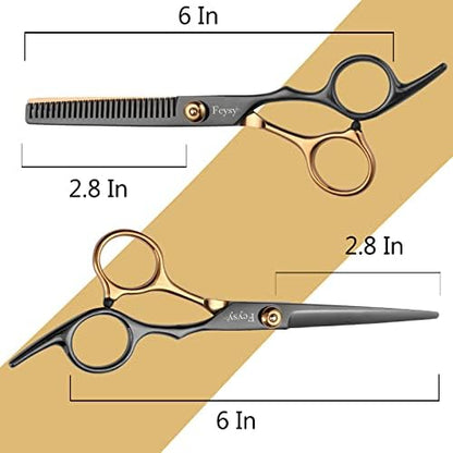 Professional Scissors for Hair, Fcysy Hair Cutting Shears Kit Barber Hairdresser Shears Thinning Scissors Set Straight Edge Razor Salon Supplies for Men, Tijeras De Peluqueria Profesional