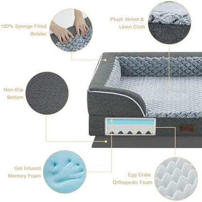 Orthopedic Dog Bed for Extra Large Dogs, 53x42in, Dark Grey