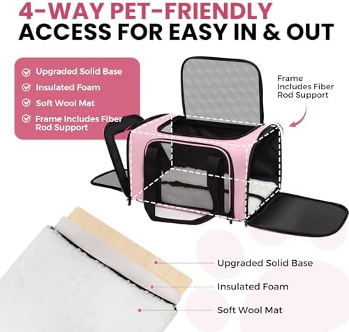 Soft-Sided Cat Carrier 20x13x13 in Expandable Travel Pet Bag 22LBS