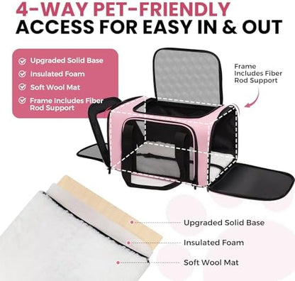 Soft-Sided Cat Carrier 20x13x13 in Expandable Travel Pet Bag 22LBS