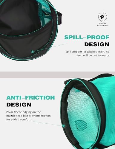 Harrison Howard Horse Muzzle Feed Bag Nylon Mesh Grain Feed Bag with Padded Neck Strap Adjustable Belt Mint Small