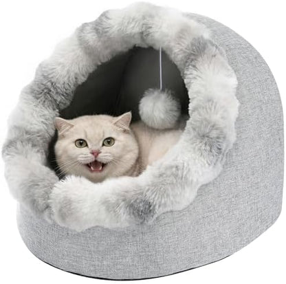 Avont Cat Bed Cave for Indoor Cats, Semi-Enclosed with Washable Cushion
