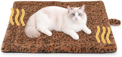 Self Warming Cat Pad for Cats and Small Dogs, Non Electric Thermal Pet Mat, Washable Soft Sleeping Mat with Non Slip Backing, Indoor & Sheltered Outdoor Use, 22 x 18 in, Brown/Black