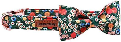 Lionheart glory Floral Print Dog Collar Adjustable Soft Dog Collar with Bowtie, Girl Pet Collars for X-Small Small Medium Large Dogs