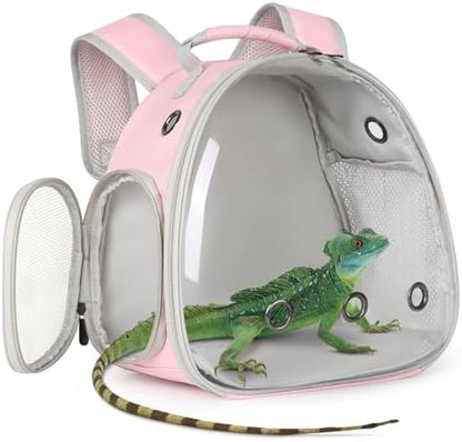 Hamster Backpack Carrier, Bearded Dragon Carrier Backpack with Clear Bubble Window,Small Animal Travel Backpack for Hedgehog Rat,Chameleon,Rabbit,Sugar Glider,Airline Approved (Pink, Backpack)