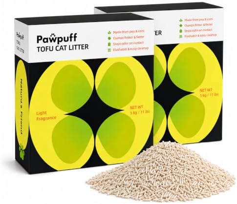 Clumping Cat Litter Tofu, Low Dust Fast Clumping Low Tracking Light Milk Scent Flushable, Plant-Based Pea Fiber & Corn Starchin Small Amounts 2-Pack (11 lb Each, 22 lb Total)