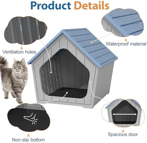 Cat Litter Box Enclosure, Hidden Covered Litter Box Furniture with Air Holes, Resin Outdoor Cat House Weatherproof, Wide Opening Design for Easy Cleaning, Blue