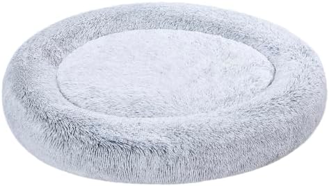 Amazon Basics Washable Donut Pet Bolster Faux Fur Bed with Removable Cover, Anti-Slip Bottom for Dog, Grey, 45" x 45"