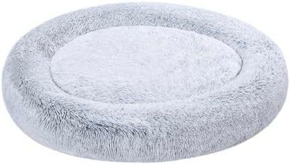 Amazon Basics Washable Donut Pet Bolster Faux Fur Bed with Removable Cover, Anti-Slip Bottom for Dog, Grey, 45" x 45"