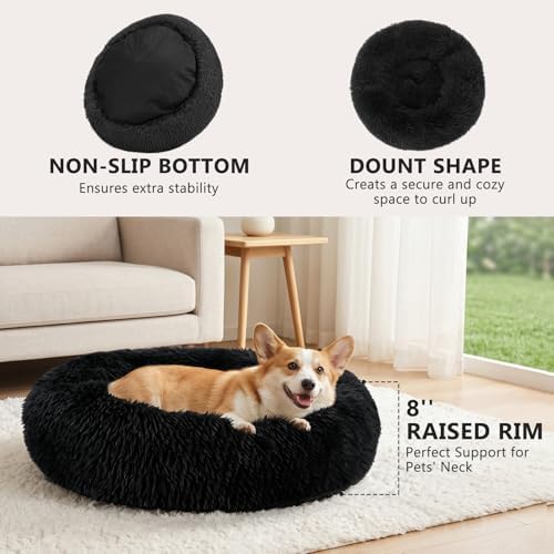 MIXJOY Orthopedic Dog Bed Comfortable Donut Cuddler Round Pet Beds Ultra Soft Washable Dog and Cat Cushion (20''/23''/30'') (27'', Black)