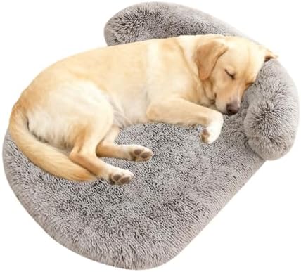 Orthopedic Dog Bed with Egg-Crate Base, Calming Dog Beds Fluffy Plush Faux Fur with Raised Edges, Spine Friendly Pet Sleeping Mat for Medium Large Dogs, Easy Wash (Oval, Marble Grey 32"x24")