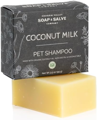 Chagrin Valley Soap & Salve Certified Organic Dog Shampoo and Conditioner – Dog Shampoo Itchy Skin Relief and Puppy Essentials - Natural Handmade Coconut Milk, 3.8 oz Bar