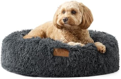 TOWN & COUNTRY LUXE CuddleTown Fuzzy Solid Donut Pet Bed, Soft, Cozy & Calming, Non-Slip Bottom, 100% Machine Washable, Dark Grey, Small 24"x24"x7" Round