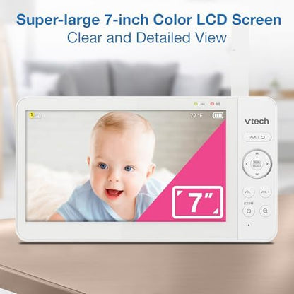 VTech Baby Monitor No WiFi with 7" Screen – 12Hr Battery, 1000ft Range, Night Vision, Two-Way Talk, Temperature Sensor, Lullabies, Sound-Activated Screen | 819 Max