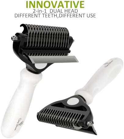 Spring Blossoms-2 in 1 Professional Grooming Rake for Cats & Dogs-Dematting Comb for Easy Mats & Tangles Removing,Pet Brush Safe No More Nasty Shedding and Flying Hair (Cloud Dancer White)