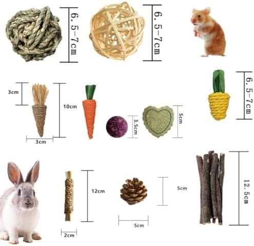 Hamster Chew Toys, 11PCS Rabbit Molars Care Set Sweet Bamboo Water Grass Ball and Cake Apple Branch Treats for Chinchilla
