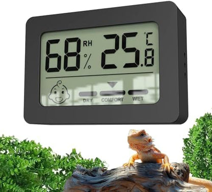 Black Reptile Thermometer Hygrometer with Climate Comfort Indicator, Fast Accurate LCD Digital Temperature & Humidity Monitor for Ball Python, Crested Gecko, Tortoise, Frog Tanks