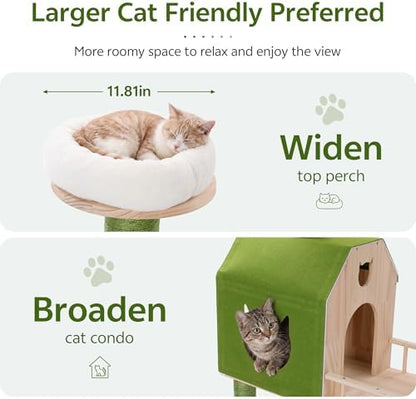 Wood Cat Tower for Self-Cleaning Litter Box, with Faux Plant, 58In