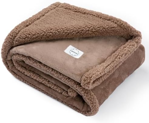 Waterproof Pet Blanket for Dog 57x65in Big Sherpa Fleece Blankets for Couch Puppy Fluffy Brown Blankets Leakproof Sofa Bed Love Reversible Cover -Camel,L-57x65in