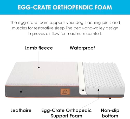 Sunheir Extra Large Orthopedic Dog Bed, XXL Waterproof Dog Crate Bed 44"