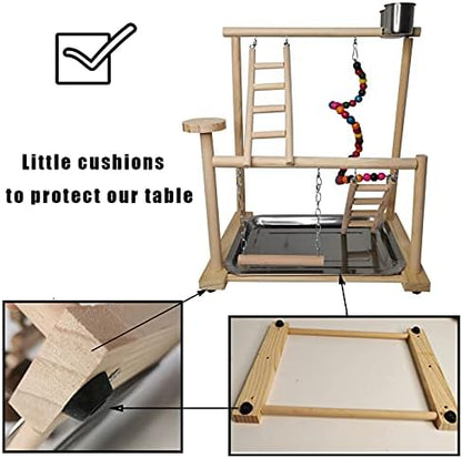 Hamiledyi Small Bird Playground Parakeet Play Gym Wooden Parrot Perch Stand