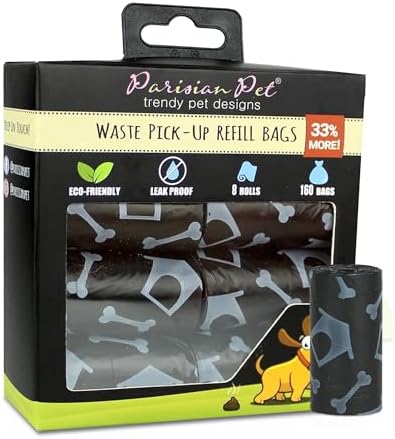 Parisian Pet Eco-Friendly Dog Poop Bags, 8 Rolls, 20 Bags per Roll, Unscented, Leak-Proof, Perfect for Cleaning Up After Your Pet
