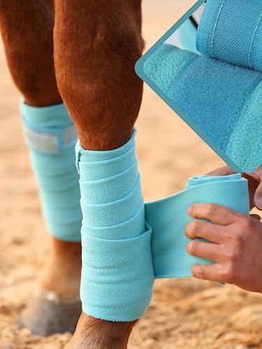 Horse Polo Wraps Upgrade with Bling Leg Wraps for Horses 4-Pack Fleece Leg Wraps Stable Supplies-Sky Blue L