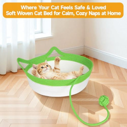 Cotton Rope Cat Bed, Instinct Hand Woven Cat Basket with Rope Tail