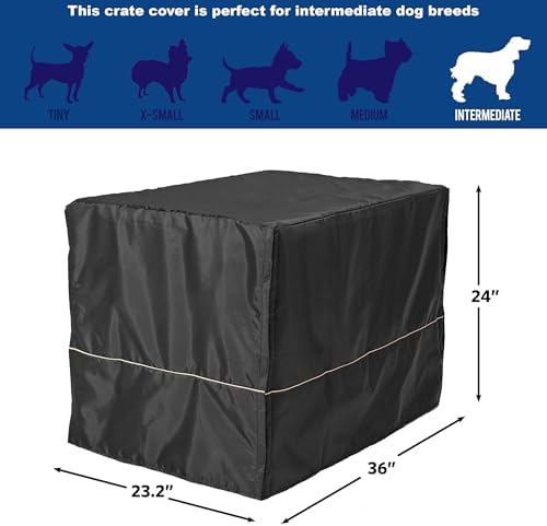 MidWest Homes for Pets Intermediate Dog Crate Cover, Black Polyester Privacy Kennel Cover Fits Most 36-Inch Crates, Machine Washable, Reduces Barking & Chewing