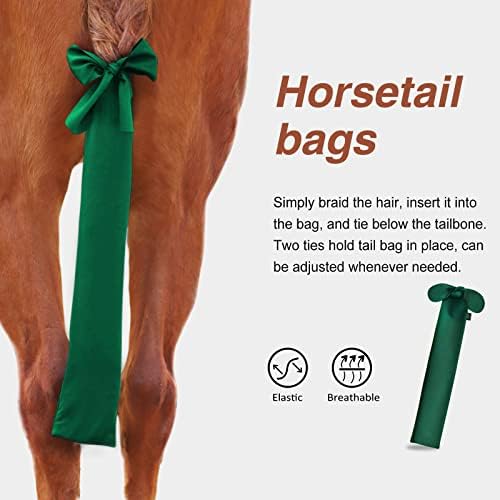 Harrison Howard Stretchy Tail Bag Breathable Horse Tail Guard Slip on Design Protect Horse Tail 2 Strand Closure Straps Keep Tail Clean & Protected 22" L Length Makes Grooming Easy-Deep Green
