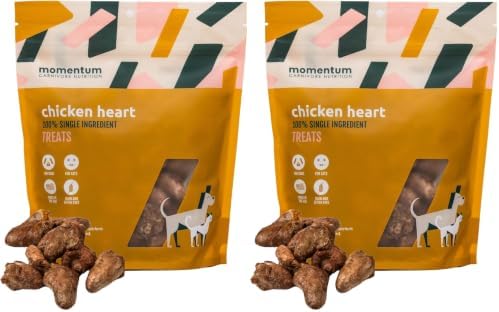 Momentum Carnivore Nutrition Freeze-Dried Chicken Heart Dog Treats & Cat Treats – Single-Ingredient, High-Protein, Grain-Free, Naturally Nutrient-Rich – Made in USA – 3.5 oz Bag (Pack of 2)
