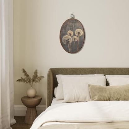 Vintage Dandelion Oval Framed Wall Art, Rustic Wildflower Canvas Art Wall Decor，Dark Academia Antique Landscape Hanging Decor Painting Artwork for Home Bathroom Bedroom Living Room Office 8.3x12inch