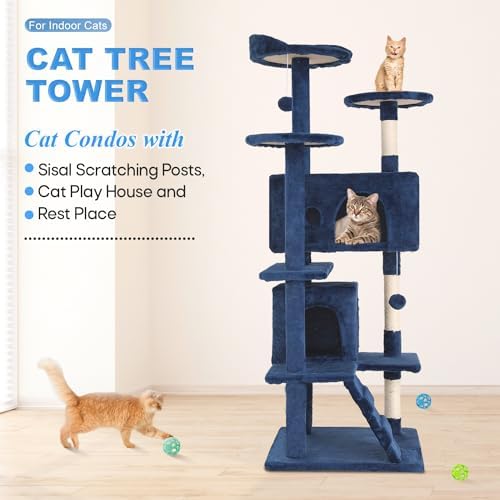 FDW | 54" Cat Tree Tower | Navy Blue | Multi-Level Indoor Activity Center