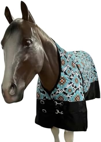 1200 Denier Horse Rain Sheet (Waterproof/Breathable & Wind Proof Turnout Sheet) Horse Breathable Rainsheet (Aztec-Cow-Aqua, 82)