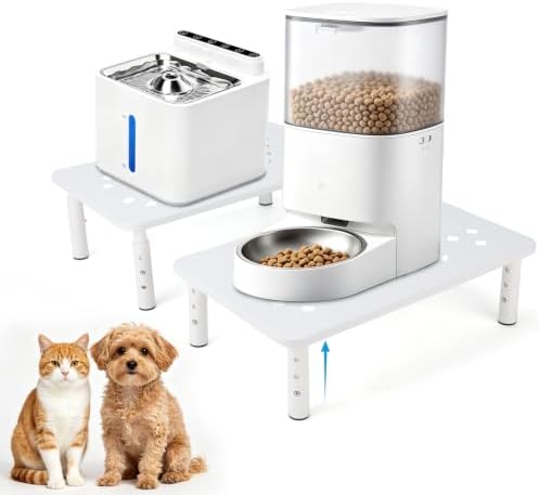 2 Pack Cat Food Stands, White Adjustable Stand for Cats & Dogs