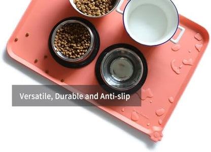 Hoki Found Large Silicone Pet Feeding Mats Tray - Non Slip Dog Cat Bowl Mats - Waterproof - Burnt Coral