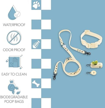 WLK1005L-5SET Luna Medium 8FT Adjustable 6-in-1 Waterproof Hands-Free Leash and Collar with LED Flashlight, Bag Dispenser, and Poop Bag Holder, Bailey