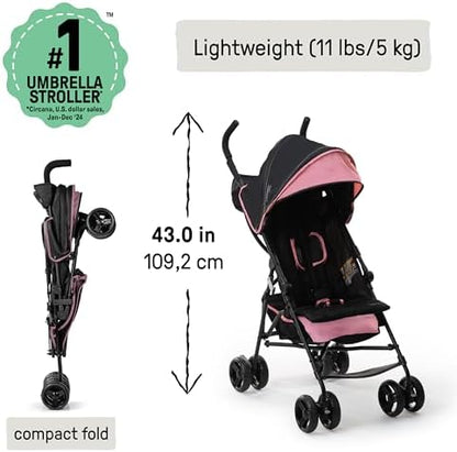 Ingenuity 3D Mini Convenience Stroller – Lightweight Stroller with Compact Fold, Multi-Position Recline, Canopy with Pop Out Sun Visor and More – Umbrella Stroller for Travel, Pink