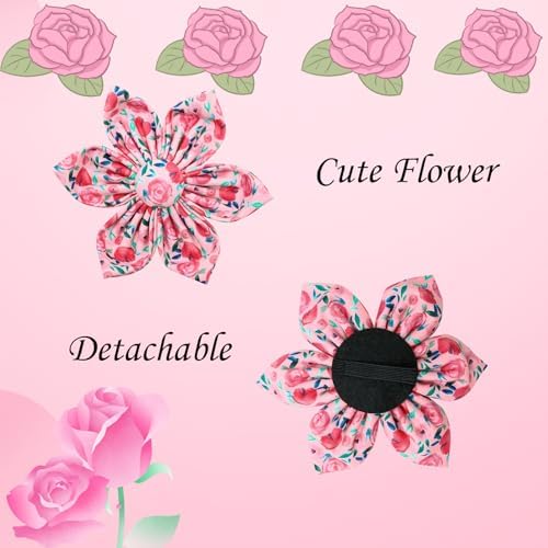 Dog Collar Cute Pink Flowers Print Pet Collar Soft Girl Dog Collar with Flower Adjustable Metal Buckle Collar Gift Collar for X-Large Dogs
