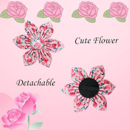 Dog Collar Cute Pink Flowers Print Pet Collar Soft Girl Dog Collar with Flower Adjustable Metal Buckle Collar Gift Collar for X-Large Dogs