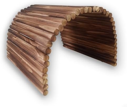 kathson Wooden Rabbit Hideout with Tunnel,Extra Large Bunny Bridge Guinea Pig Wood Ladder Flexible Hamster Ramp Small Animal Climbing Toys for Ferret Hedgehog Chinchillas and Other Rodents