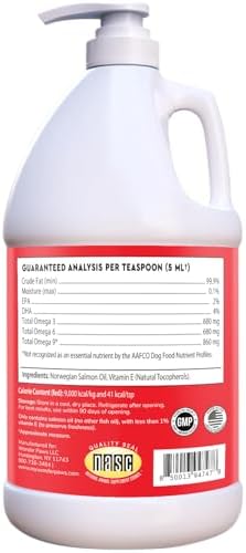 Premium Salmon Oil for Dogs – Pure Norwegian Salmon Oil High in Omega 3 EPA & DHA -Powerful Fish Oil for Dogs Skin & Coat, Hip & Joints, Allergies & Itchy Skin – Omega 3 Fish Oil for Dogs (64 oz)