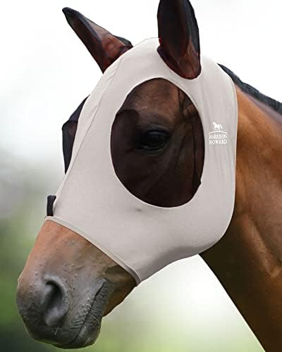 Harrison Howard Super Comfort Stretchy Fly Mask Large Eye Space with UV Protection Soft on Skin with Breathability Gentle Grey S Pony